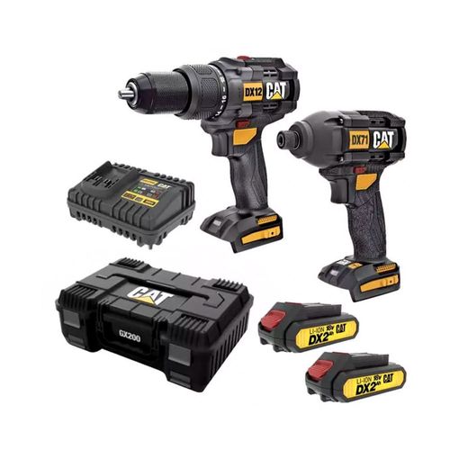 Kit atornillador de impacto + taladro percutor 18v li/ion +2bat+cargador Cat dx12k