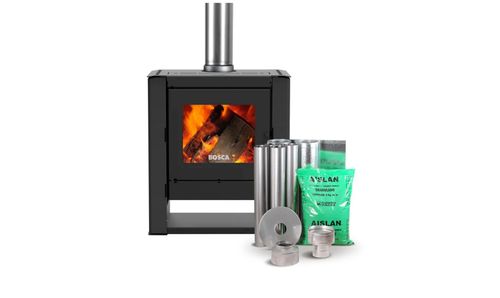 Pack Estufa a Lena Gold 500 Charcoal + Kit de Instalacion