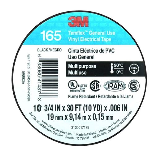 Cinta Electrica Scotch 19mm X 9 mts Temflex 165 negra 3M